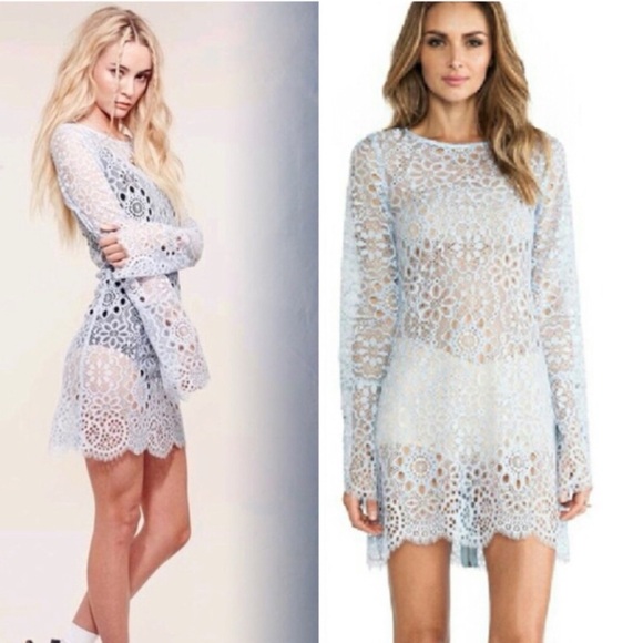 For Love & Lemons Lovebird Lace Dress Blue XS - Picture 2 of 14